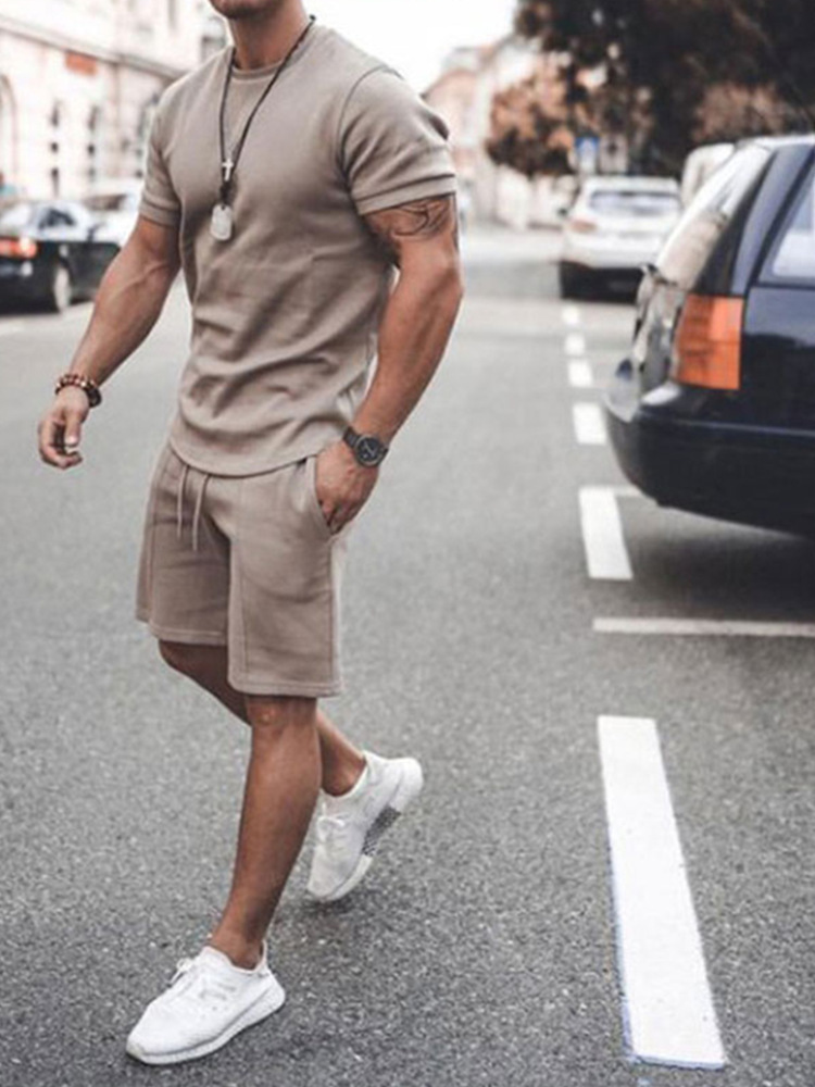 Men's Clothing short-sleeved shorts two-piece set sports casual men's T-shirt top_voghion.com