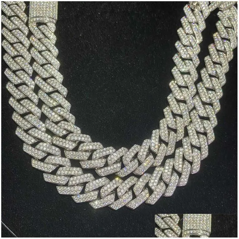 Colliers pendentifs Stock Iced Out Vvs Moissanite Bracelet cubain Sier Bg Dia k Chaîne Hip Hop Hommes Bijoux Collier Drop D_voghion.com