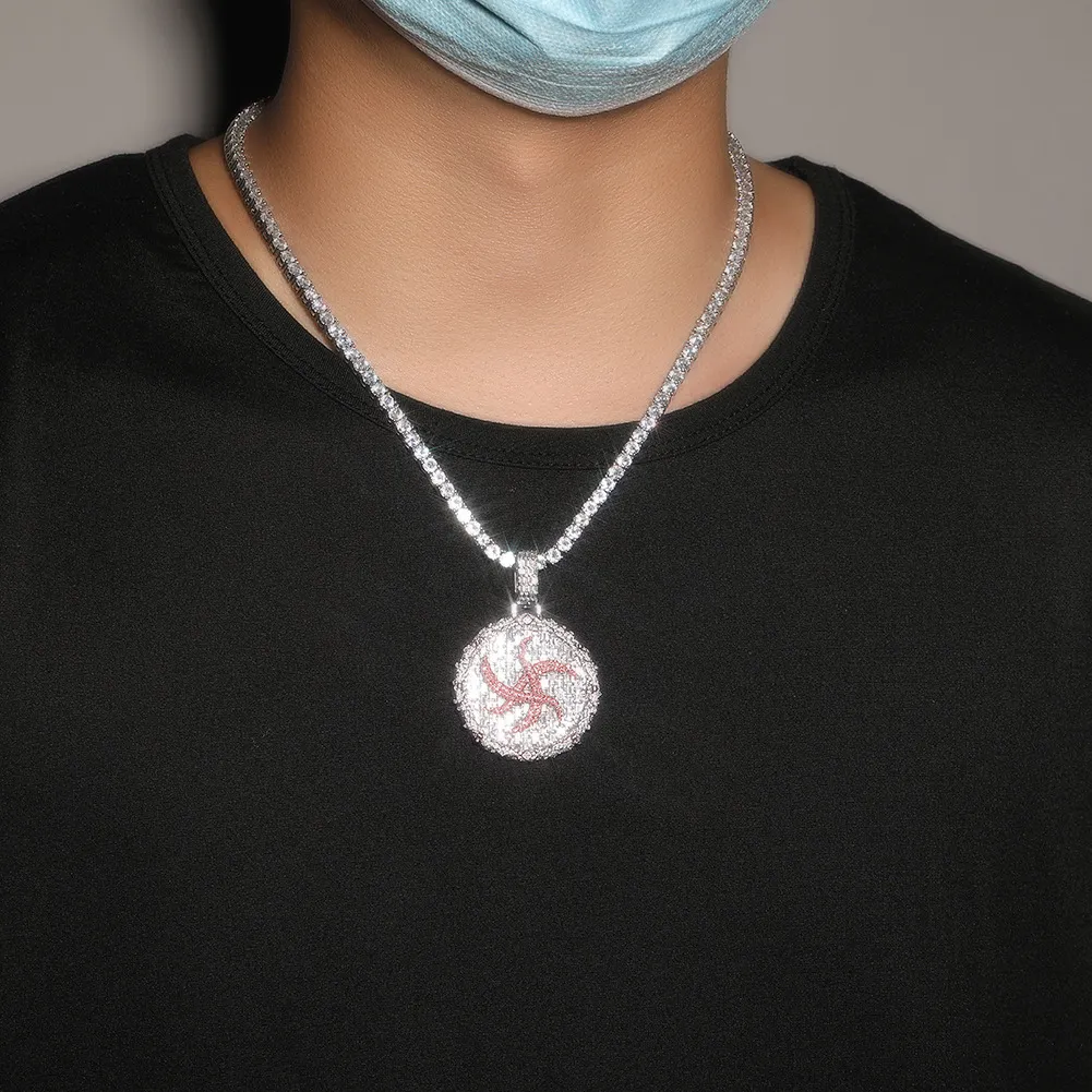 Collier pendentif rond Hip Hop complet en Zircon plaqué or véritable, bijoux pour hommes_voghion.com