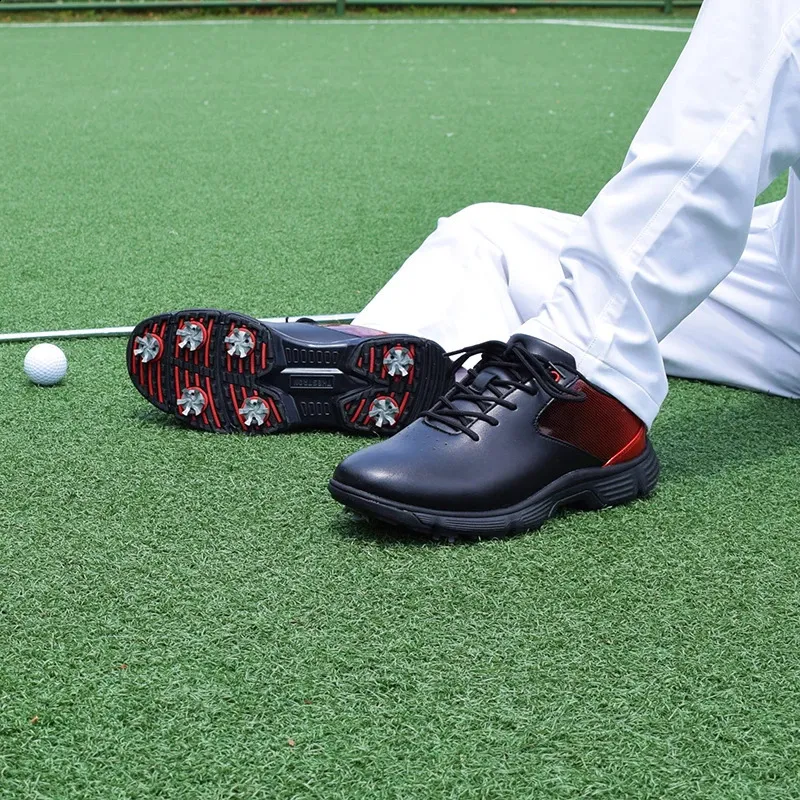 Professionelle wasserdichte Spikes Sneakers Schwarz Weiß Herren Trainer Große Größe Golfschuhe für Männer_voghion.com
