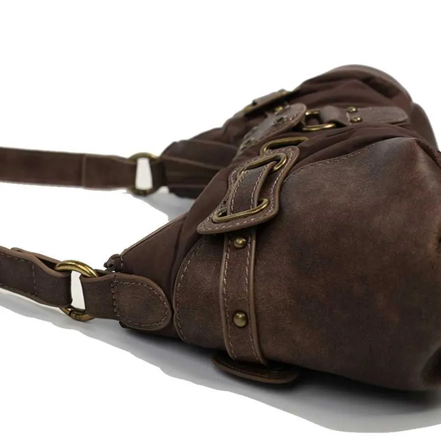 Braune Unterarm Hot Girls Schulter Trendy Schnalle Dekor Handtaschen Motorrad Y2K Umhängetasche Haruku Stylische Punk_voghion.com
