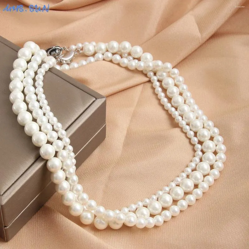 Colliers pendentifs MHS.SUN Collier élégant fait main en perles de coquillage blanches rondes 4/6/8MM Perles ras du cou Bijoux en acier inoxydable_voghion.com