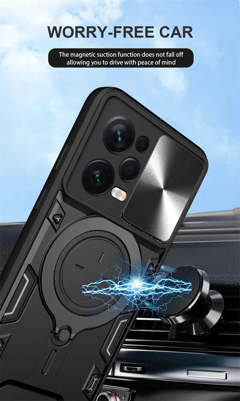 Custodia protettiva scorrevole per fotocamera per Xiaomi 13 12 11 10 Pro Plus Redmi Note 12S 11S 10S 13C 12C 9 Custodia con supporto ad anello magnetico_voghion.com