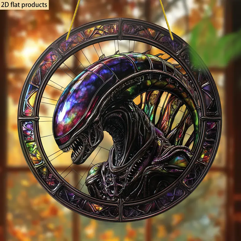 Alien Suncatcher - 8" Round Acrylic Decor. Whimsical Spring/summer Wall Art For Window, Porch Or As A Housewarming Gift._voghion.com
