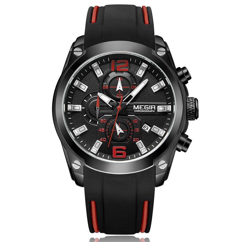 MEGIR Men's Sports Watch With Silicone Strap - Waterproof Quartz Chronograph, Luminous Dial, 30M Water Resistance, 46mm Case​_voghion.com
