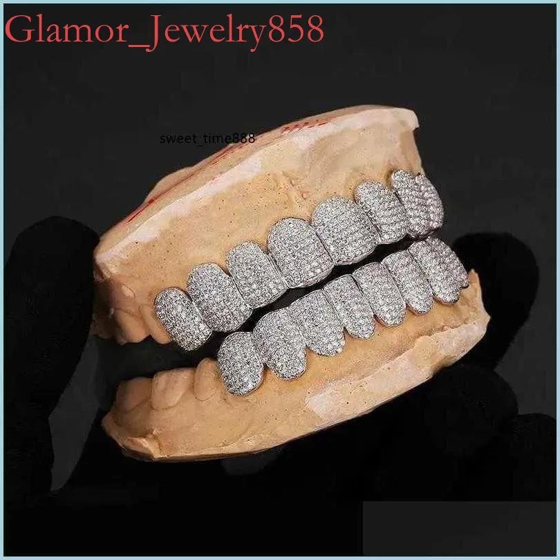 Dentalgrills Exklusive Anpassung Moissanite Zähne Grillz Iced Out Hop Sier Dekorative Zahnspangen Real Dia BG Too Dh2Sf_voghion.com