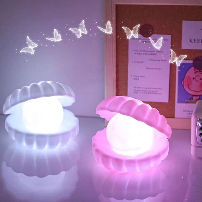 Lámpara LED con forma de concha coreana, luz de noche creativa para dormitorio, decoración de habitación de niñas, bonita decoración para habitación de niños_voghion.com