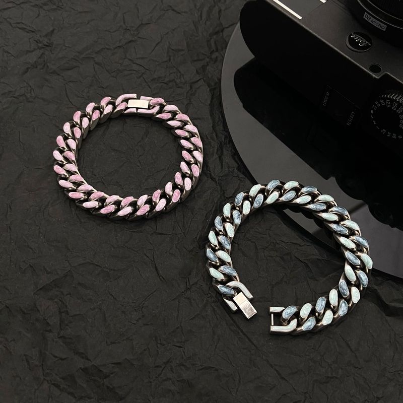 Gioielli da coppia Hip Hop Dreamy Pink Starry Blue Double Sided Wear Un paio di braccialetti in acciaio al titanio Cuba gratuiti per uomo_voghion.com
