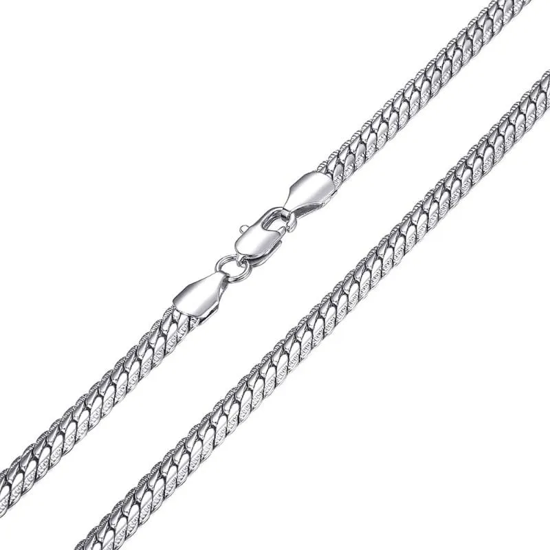 Cuban Link Chain Necklace Hammered Rombo Style White Gold Filled_voghion.com
