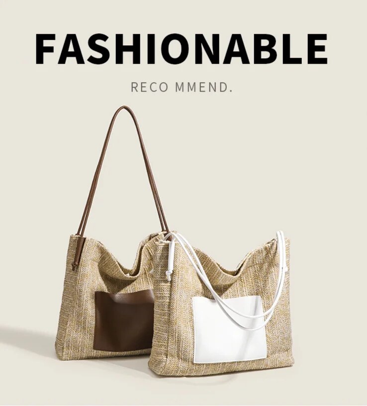 Grass woven tote bag for spring versatile women with niche design, large capacity commuting, seaside vacation style_voghion.com