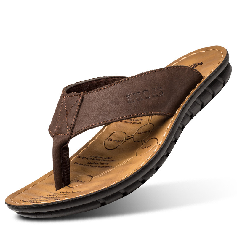 Scarpe da spiaggia infradito in pelle casual antiscivolo da esterno Sandali infradito pantofole da uomo_voghion.com