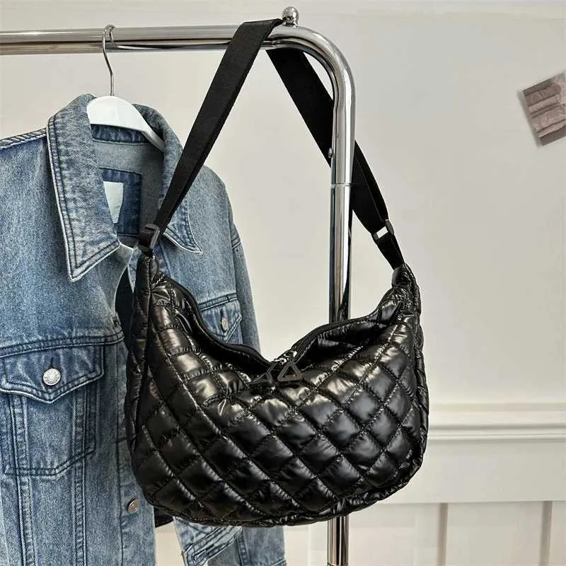 Borsa a tracolla in cotone spaziale, alla moda, hobo, con motivo a reticolo, borse a mano di grande capacità, per le donne_voghion.com