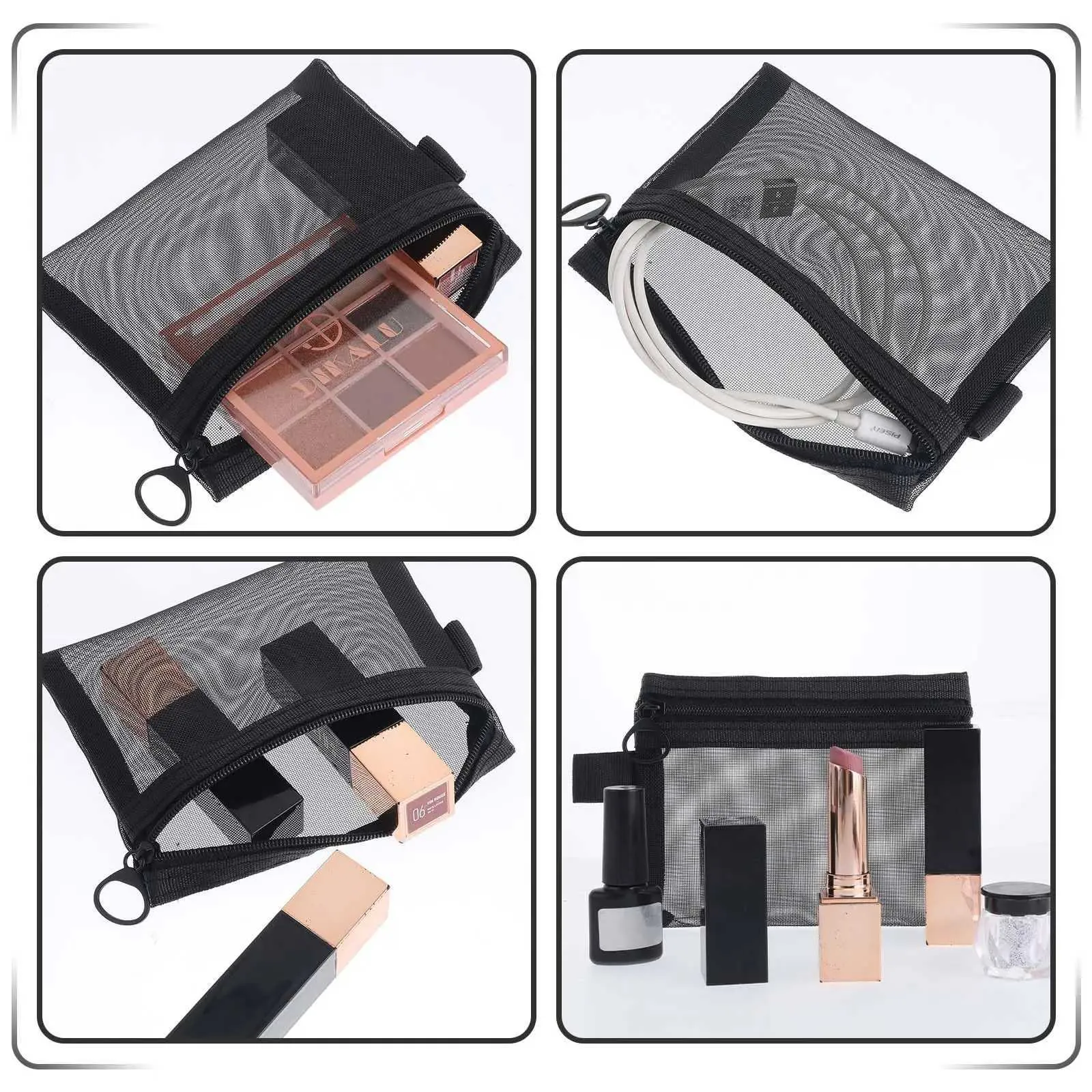 1/3 pezzo nero rete portatile da viaggio organizer per toilette rossetto portaoggetti borsa trasparente per il trucco S/M/L_voghion.com