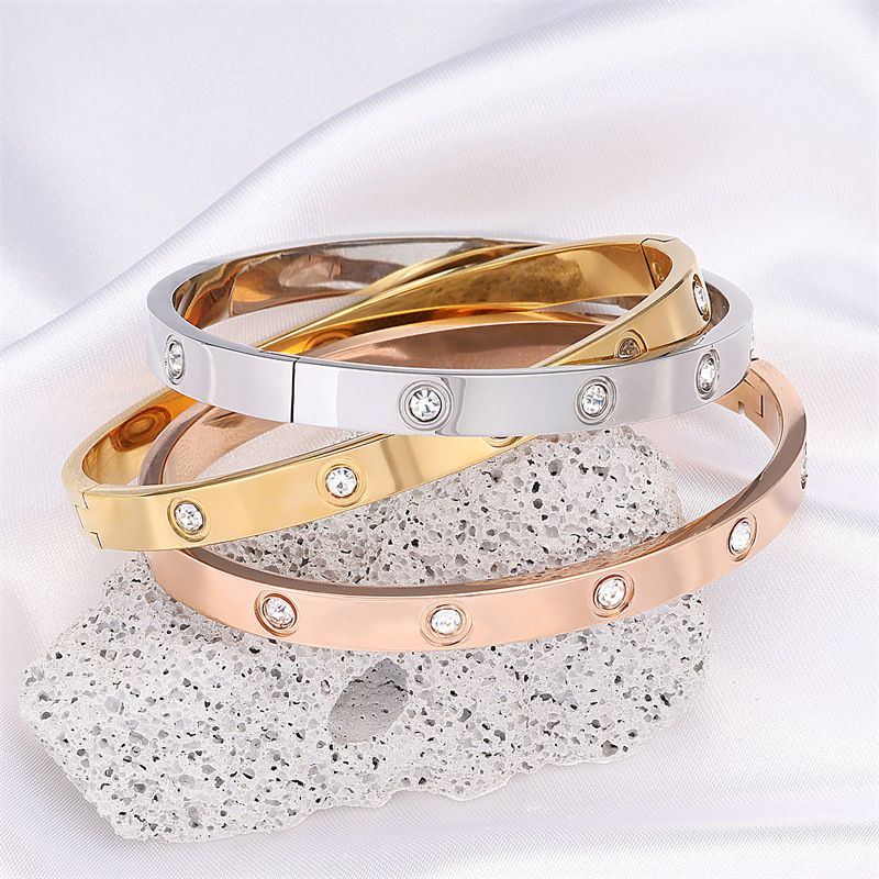 Casual Simple Style Streetwear Geometric 304 Stainless Steel Zircon Bangle In Bulk_voghion.com