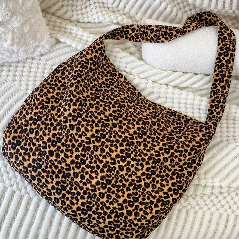 Fashion Canvas Female Handbag Tote Large Capacity Underarm Bag Vintage Leopard Pattern Shoulder Shopping Ba241128_voghion.com
