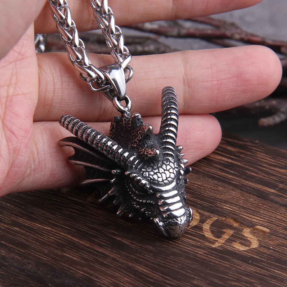 Collane con ciondolo Drago Gioielli in acciaio al titanio Testa di animale Collana Punk Uomo Accessori GioielliPendente Sidn22_voghion.com