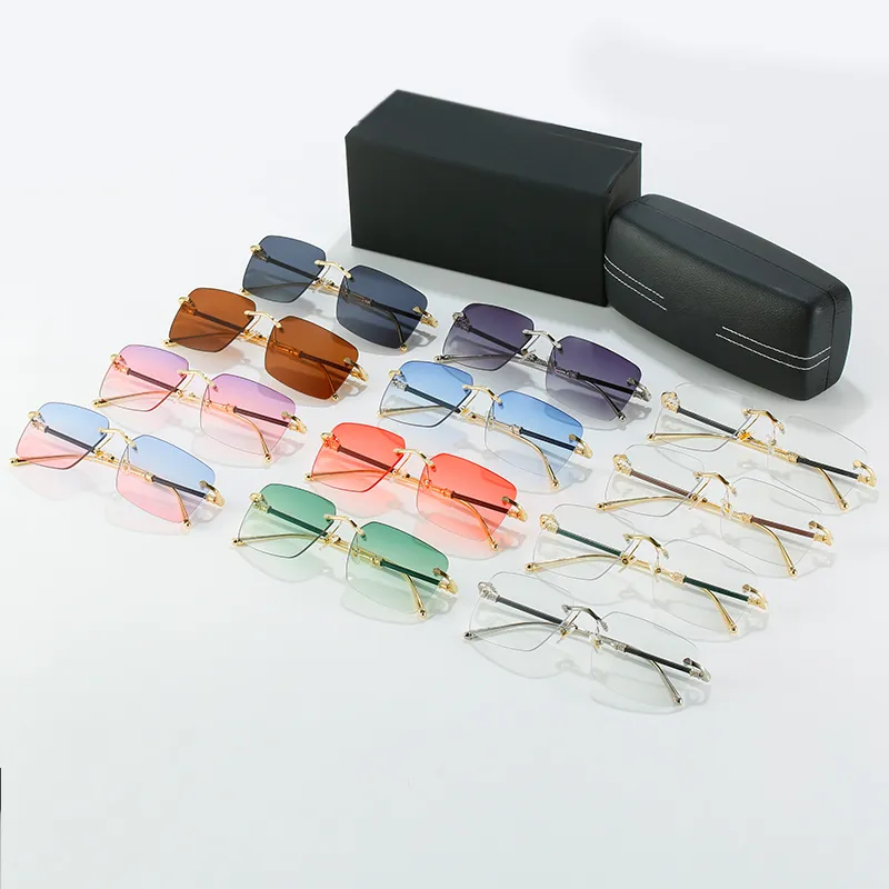 Rimless Square Sunglasses For Men Designer Luxury Gradient Blue_voghion.com