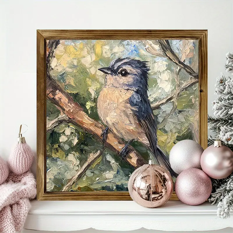 8x8" Vintage Blue-Gray Bird Wood Sign - Polished Farmhouse Wall Art For Home/Office, Lightweight & Horizontal_voghion.com