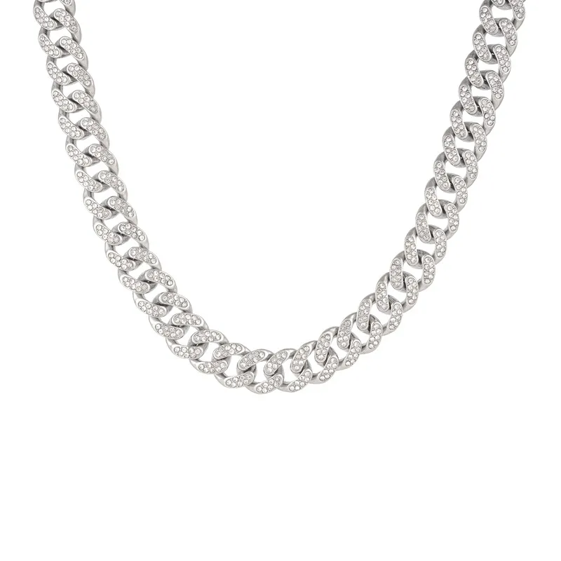 Collier chaîne cubaine avec pierres zircon pour homme_voghion.com