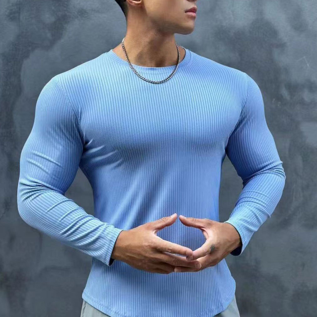 Men's Clothing  long-sleeved training tight T-shirt versatile muscle sports fitness clothing tops elastic close-fitting bottoming shirt for men_voghion.com