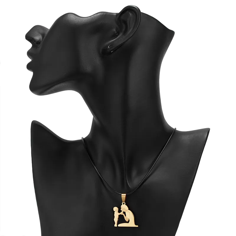 Pendant Necklaces Personality Mothers Day Stainless Steel Mom Necklace For Women Gift Gold Color Chain Baby Leather_voghion.com