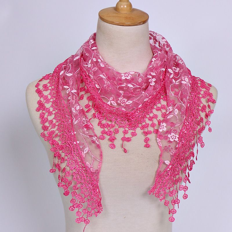 Spring And Autumn ral Lace Korean Edition Triangle Headcloth Classic Breathable Hollow Solid Color Scarf_voghion.com