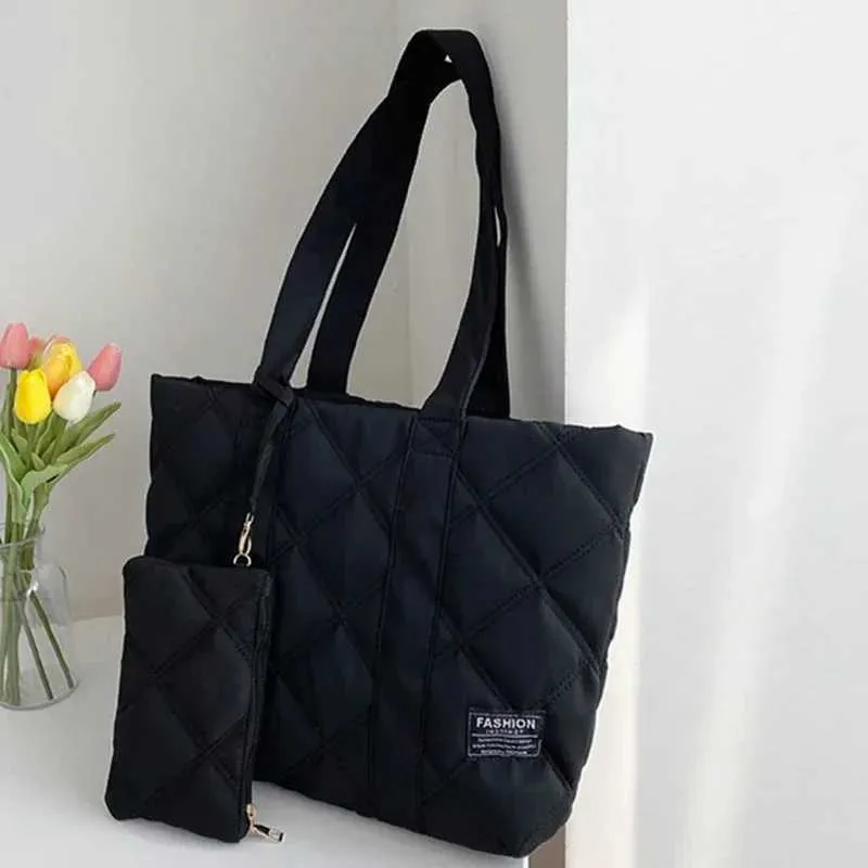 Borsa da donna autunno inverno moda spazio cotone tuta borsa a tracolla grande capacità tinta unita tutto-fiammifero shopping_voghion.com