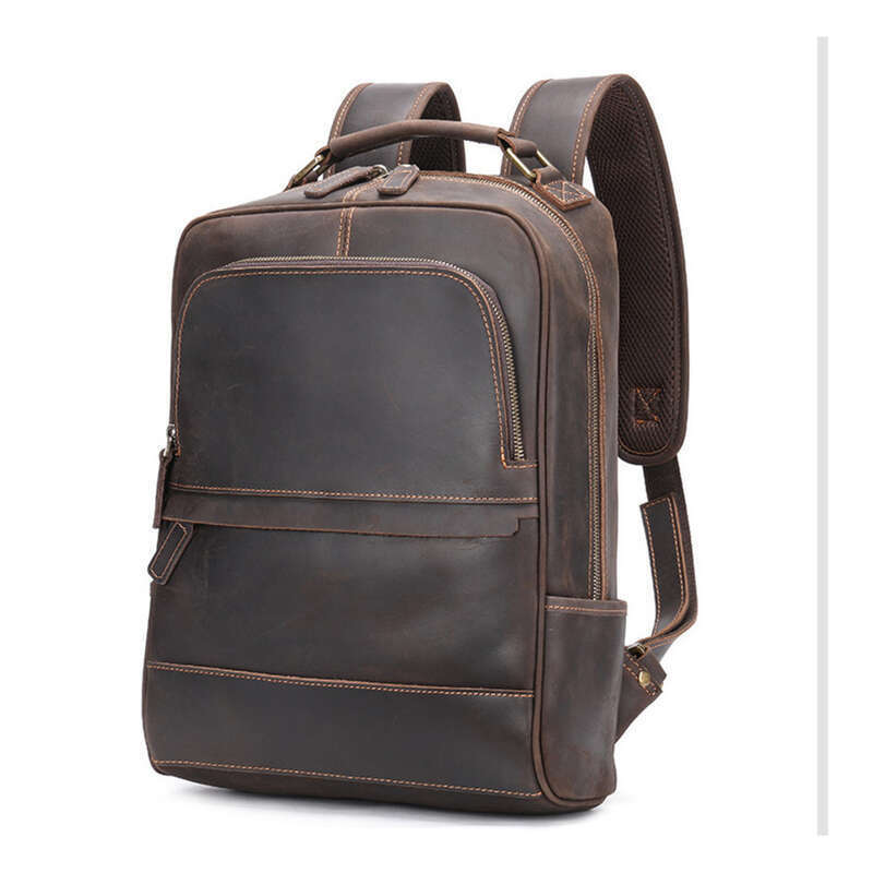 Leather Running Backpack, Large Capacity Cowhide Leather Travel Bag, Men's_voghion.com