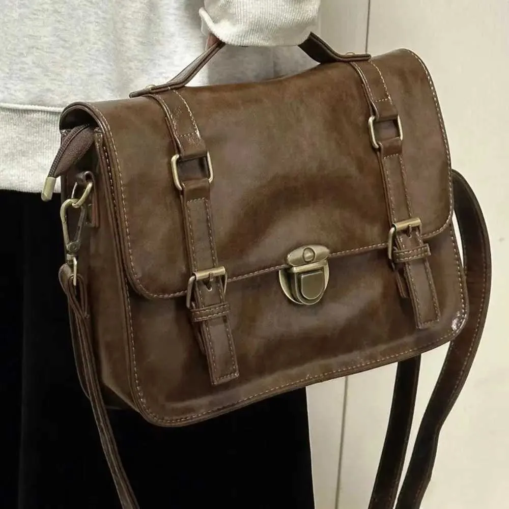 Sac à main vintage à boucle pour facteur, sacoche de couleur unie, sac à bandoulière rétro de grande capacité, sac sous les bras, mallette pour étudiant_voghion.com
