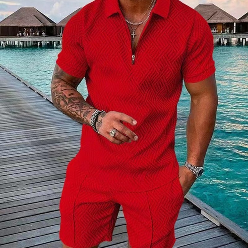 Herr polo shirt set med tryck och krage för avslappnad stil_voghion.com