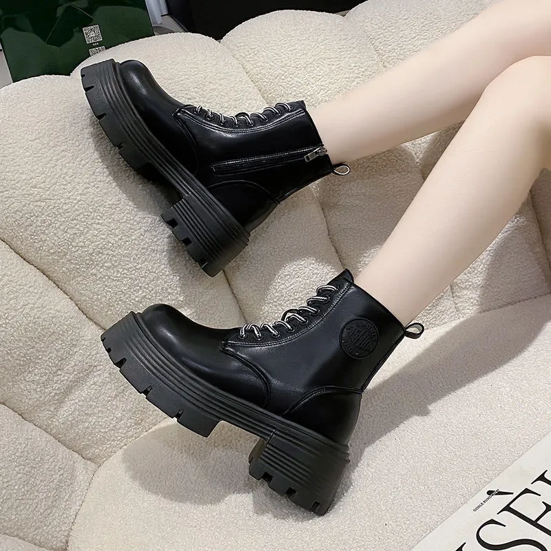 Genuine Leather Platform Snow Boots With Side Zipper And Plush Lining_voghion.com