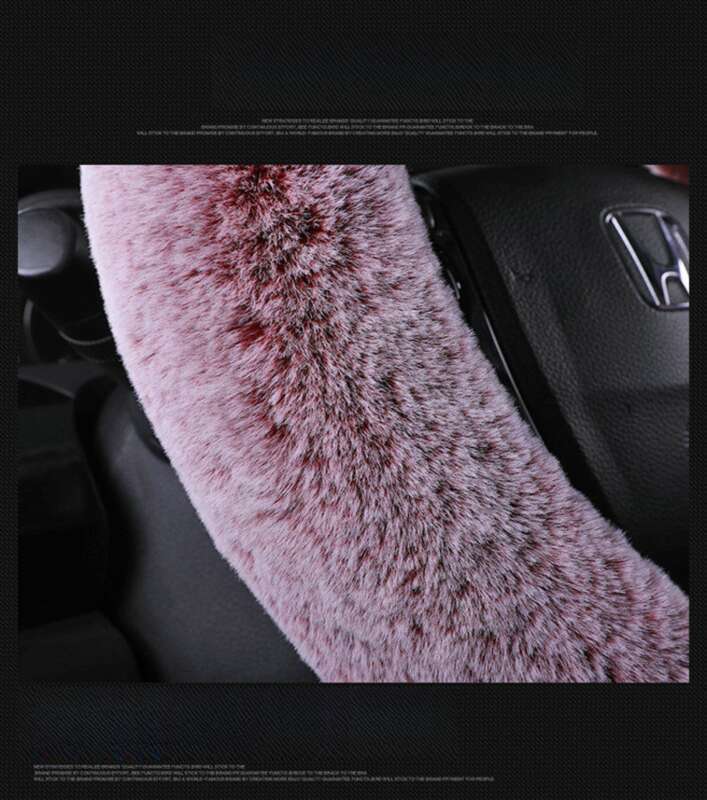 Steering Winter Otter Rabbit Fur Car Steering Wheel Plush Cartoon Handle Cover Three Piece Set Universal_voghion.com