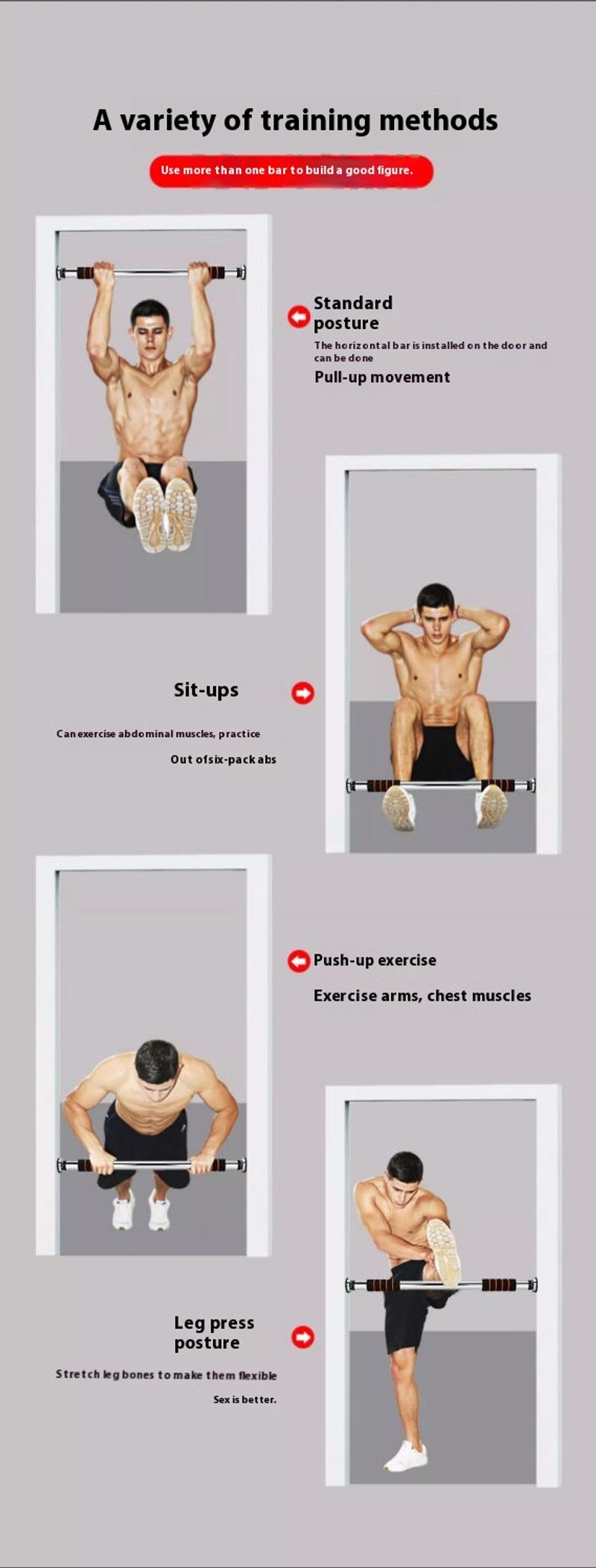 Horizontal indoor door frame slip and anti falg pull up upward household horizontal bar non punching sports fiess_voghion.com