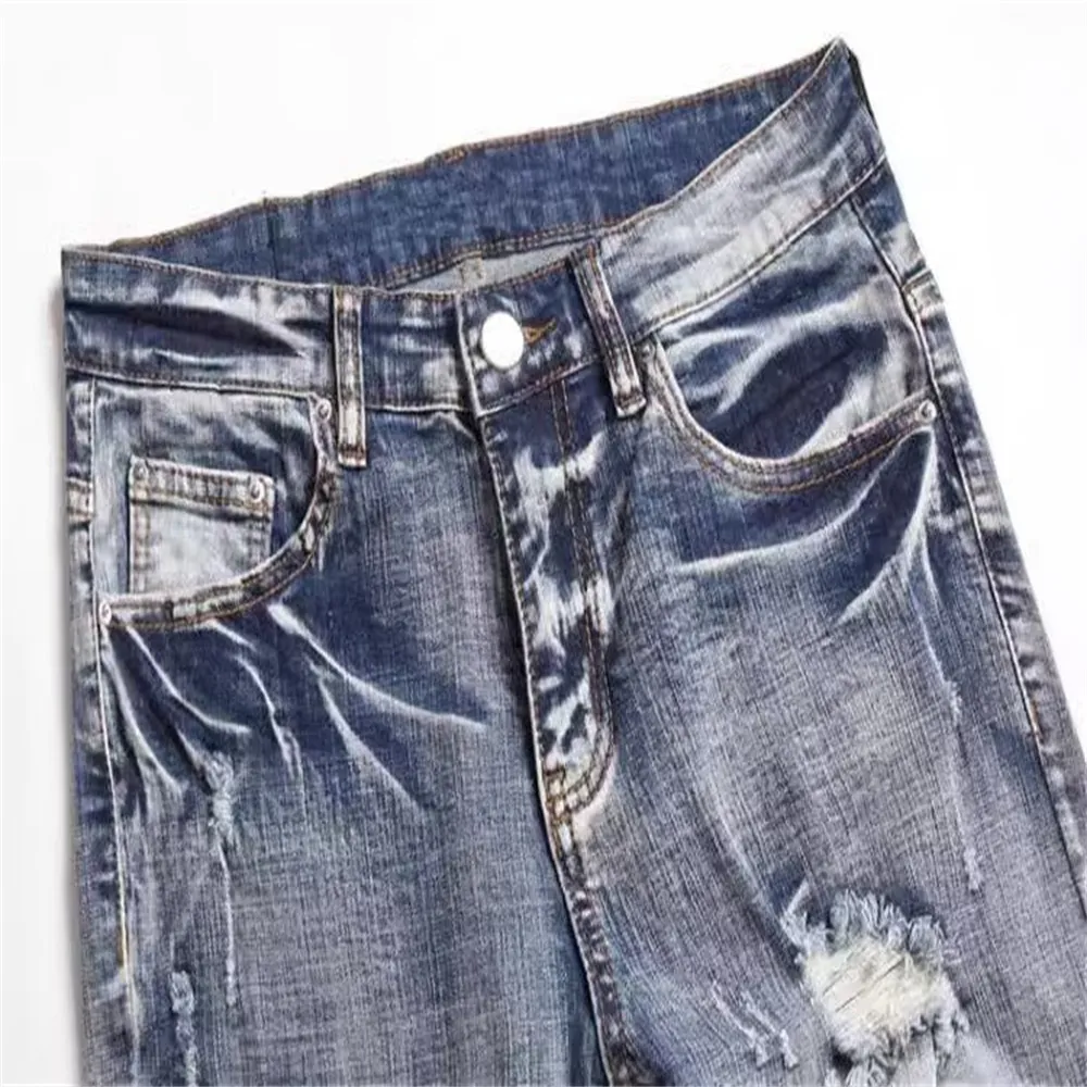2025 New Free Shipping Designer Jeans Embroidered Men Jeans With Knee Hole Zipper Small Leg Large Denim Pants Durable_mkmklike.com