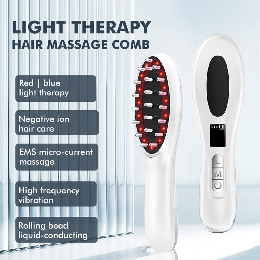 Peine de masaje eléctrico EMS, aplicador de luz de color para el crecimiento del cabello, masajeador de cuero cabelludo con iones negativos, peine para el cabello