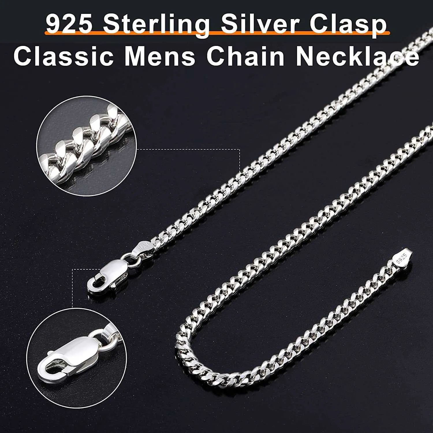 Collana con catena cubana con chiusura in argento Sterling OCHCOH da 3/3,5/4/5/7 mm per uomo e donna, 16, 18, 20, 22, 24, 26, 28, 30 pollici_voghion.com
