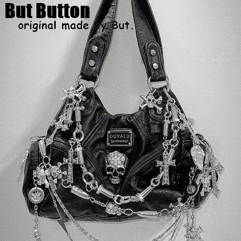 Sac à main à bandoulière unique pour femme Y2k Girl Vintage Haruku plein de chaînes Rivet Spike Gothic Punk Tote Steampunk_voghion.com