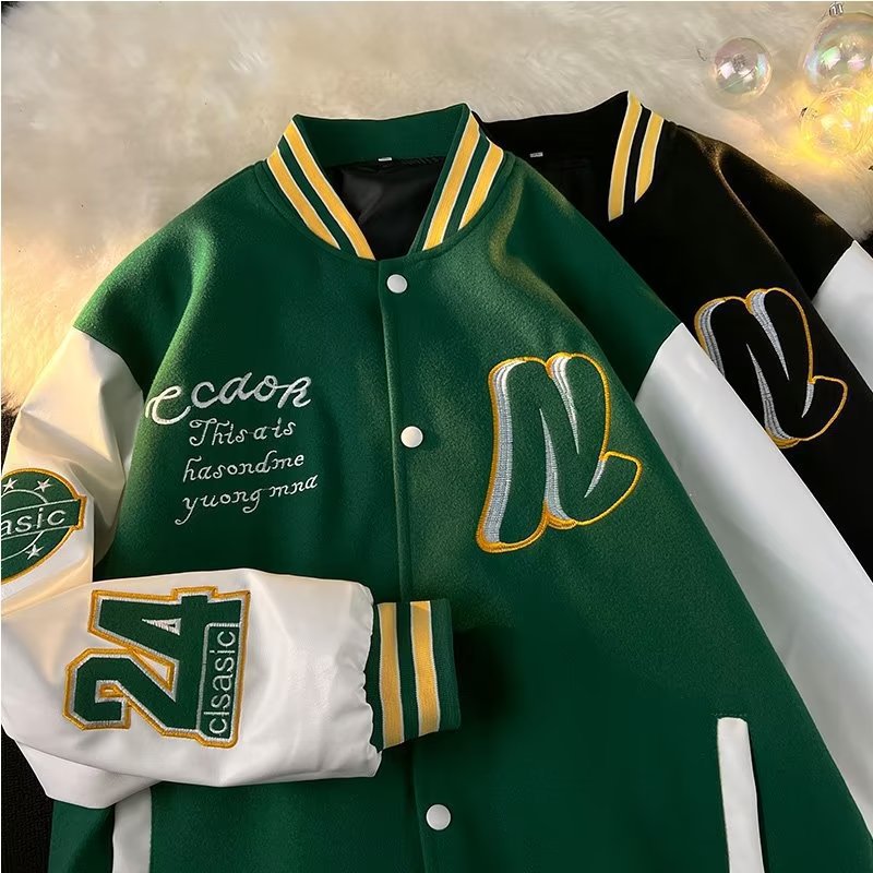 Vêtements pour hommes Veste de baseball pour hommes printemps et automne couples portent des garçons de printemps amples et tendance veste en cuir PU