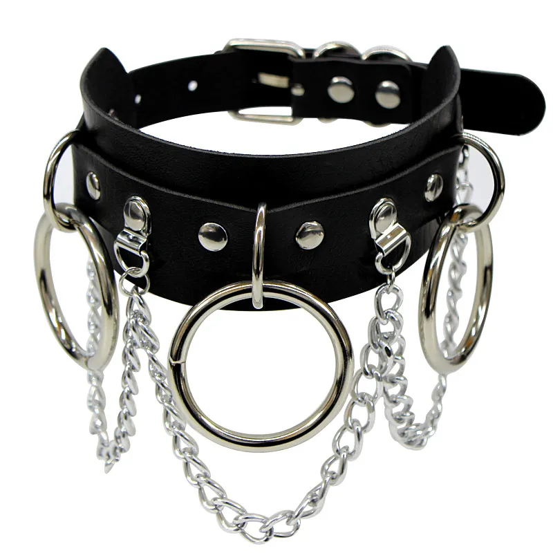 Gothic Punk Choker Necklace, Pu Leather Collar With Rivets & O-ring_voghion.com