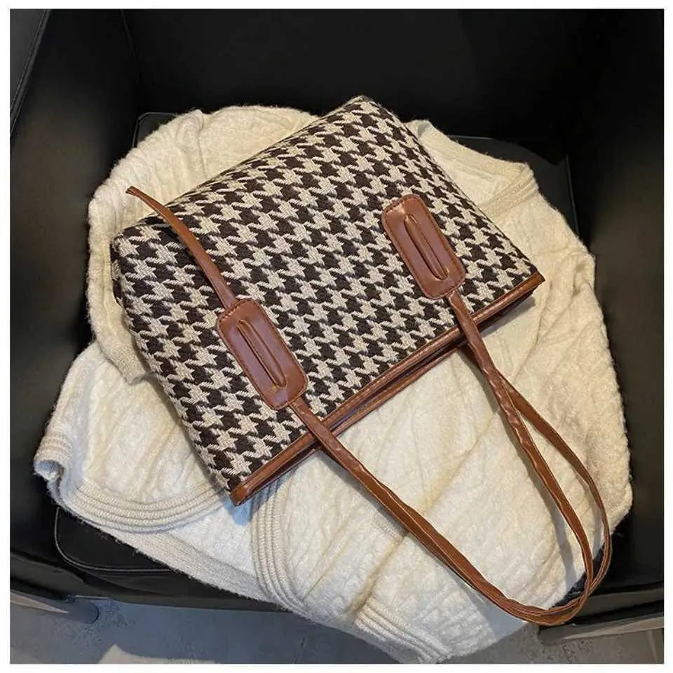 Fashionable Women's Shoulder Bag And Handbag In Houndstooth Style_voghion.com