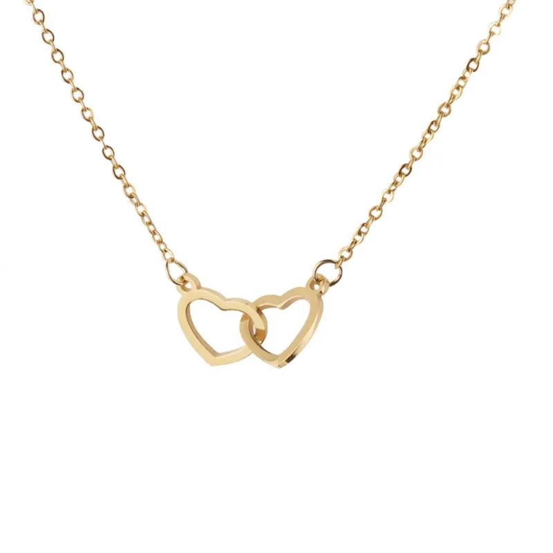 Catene Semplice Hollow Doppio Cuore Ciondolo Choker Moda Metallo Clavicola Catena Collana Festa Gioielli Impilabile Collare_voghion.com