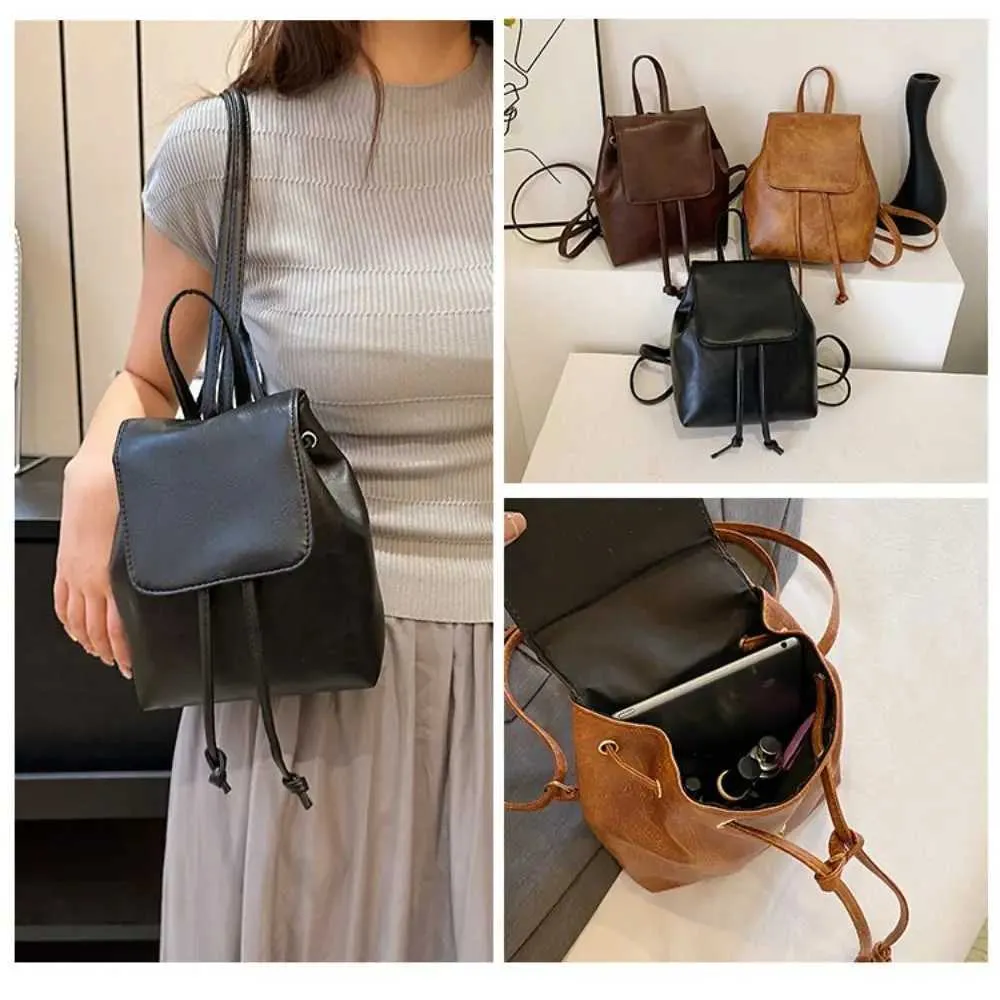 PU mini rjav retro nahrbtnik majhna torba torbica enobarvna otroška torba za čez ramo C241217_voghion.com