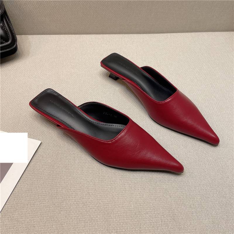 Eleganti pantofole con tacco a spillo e punta a punta da donna - Sandali slip-on in morbida pelle con comoda suola in gomma_voghion.com