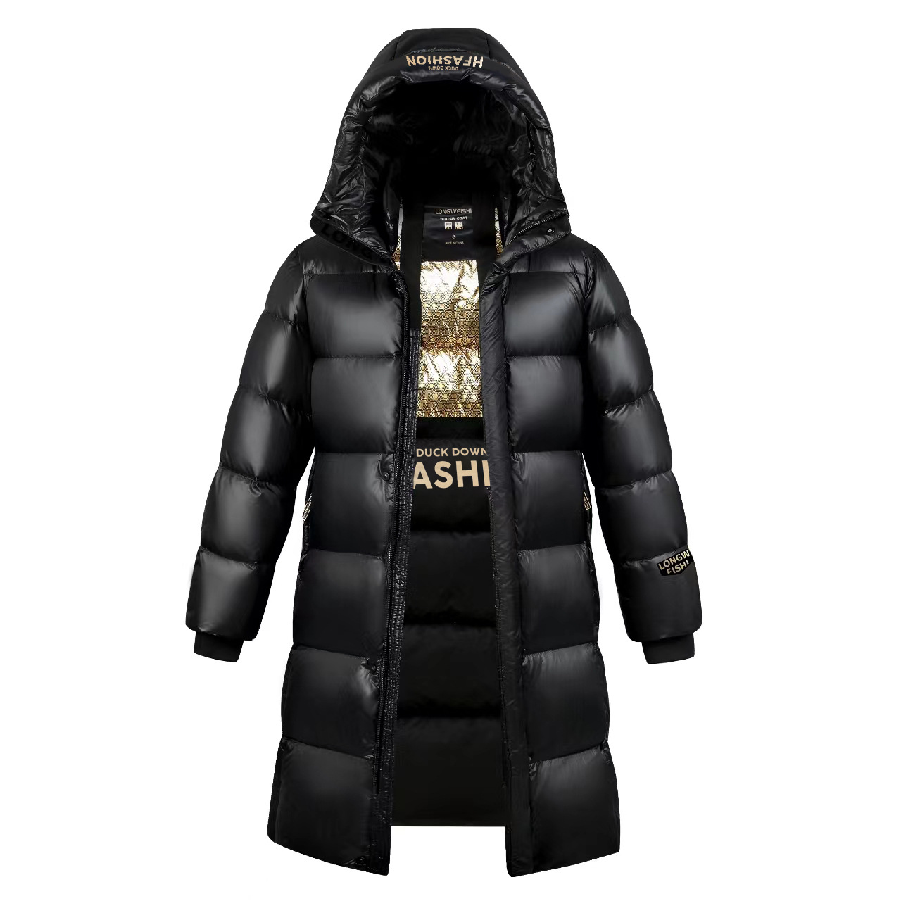 Vêtements pour hommes nouvelle doudoune noire et dorée pour hommes et femmes, même style, surface brillante, veste d'hiver chaude et épaisse pour couple version haute
