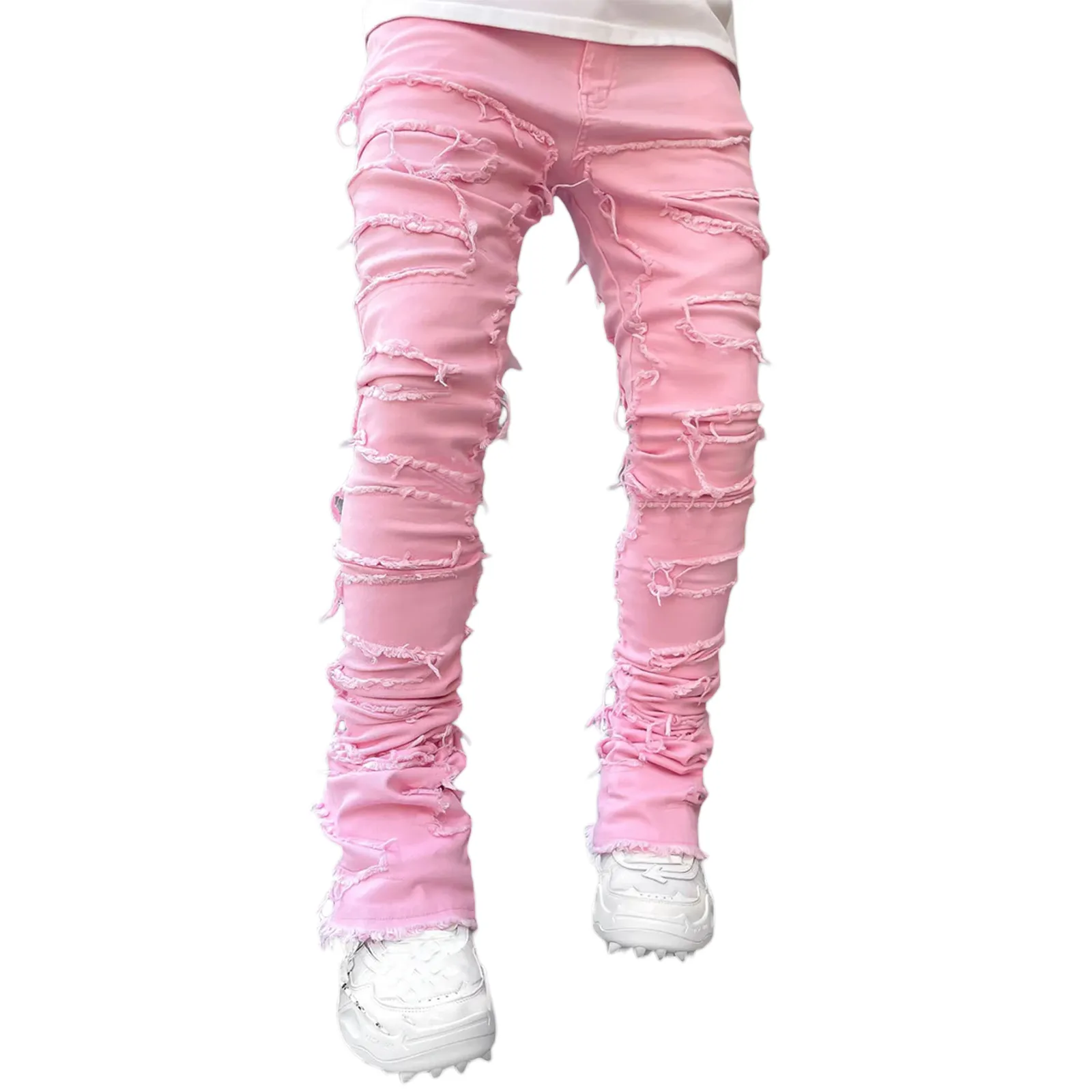 2024 New mens designer jeans Loose pants high waist Ripped High Street Retro Paint Spot Patch Hole Denim Streetwear silm_mkmklike.com