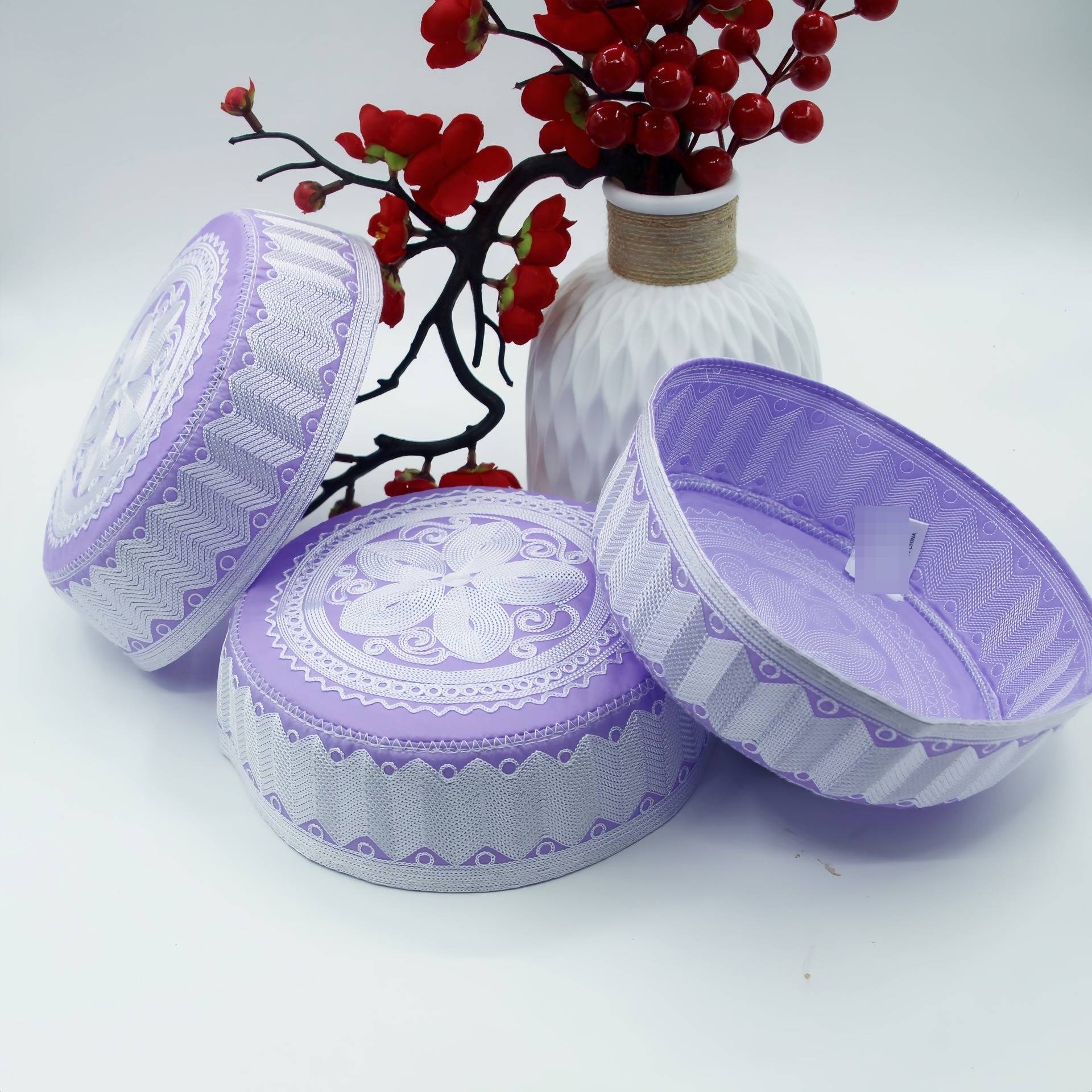 Muslim Prayer Cap For Men, Lightweight Breathable Acrylic Purple_voghion.com