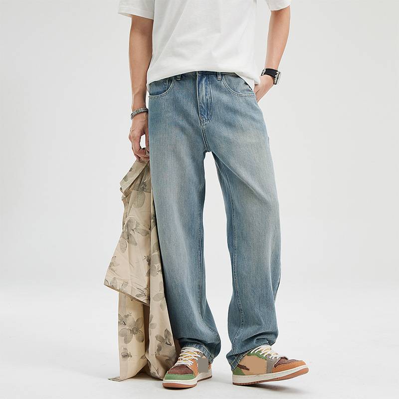 Jeans uomo gamba larga taglio dritto pantaloni denim estivi_voghion.com