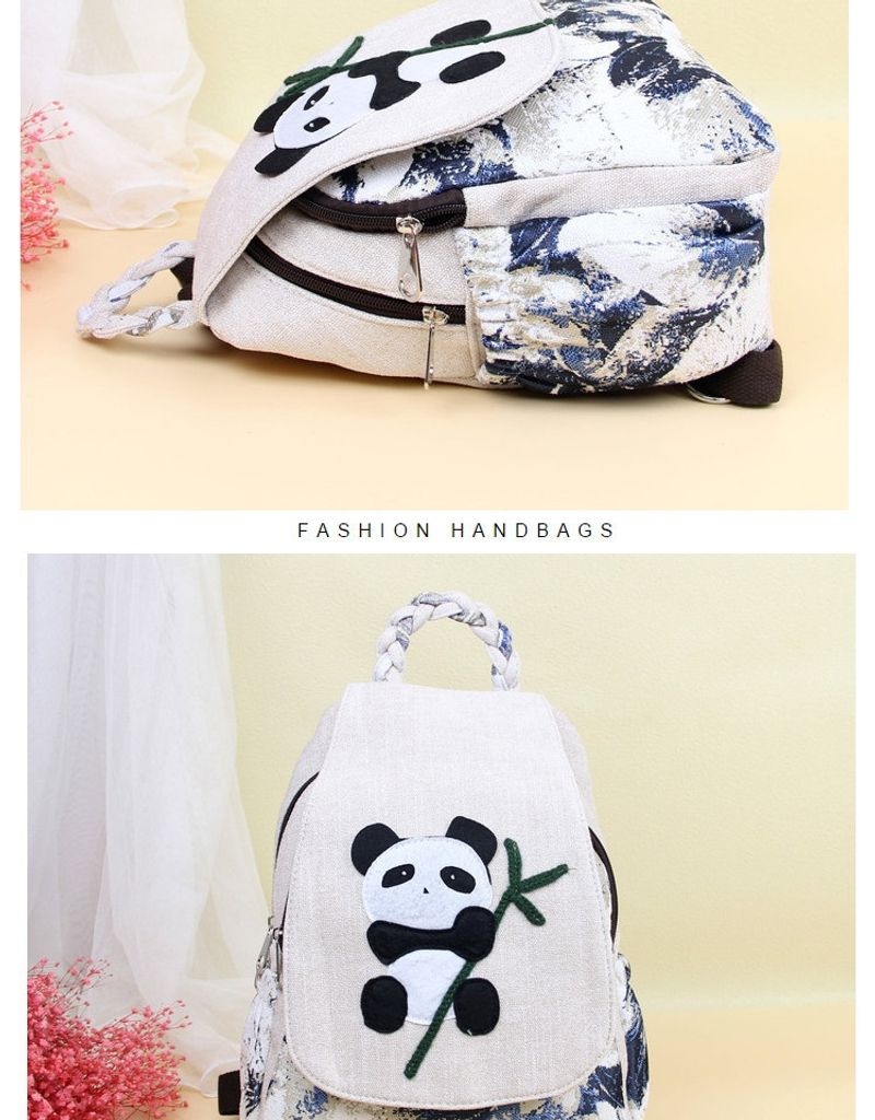 Nuovo zaino antico, piccolo, fresco, tessuto semplice, borsa panda, cerniera a doppio strato, borsa per libri in stile artistico_voghion.com