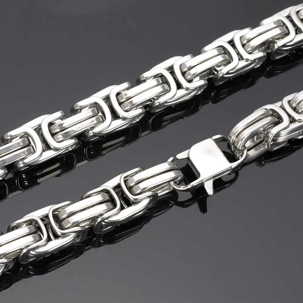 Chains 7-40" 8/12/15MM Huge Heavy 316L Stainless Steel Sier Color Byzantine Chain Mens Necklace Fashion DesignChains_voghion.com