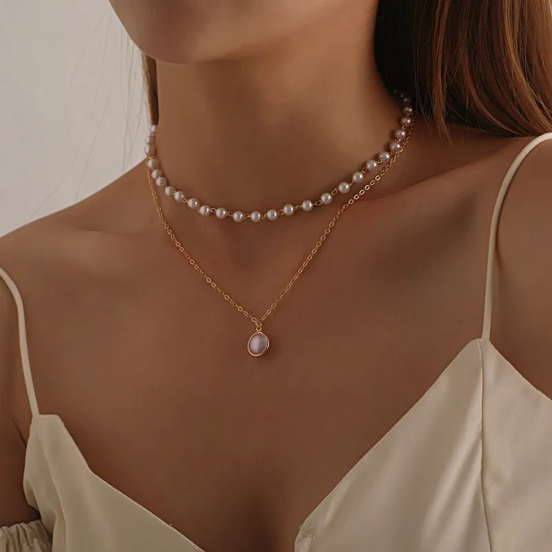 Anhänger Halsketten Einfache Perlenkette Choker Halskette Kristallblatt Quaste Für Frauen Mode Sex Schmuck Prom_voghion.com